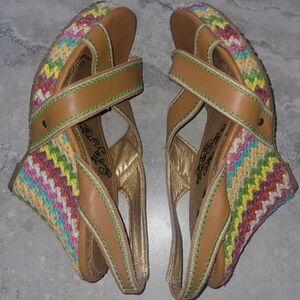 Naughty Monkey Boho Crochet Sling Back Wedge Sandals Sz 8.5